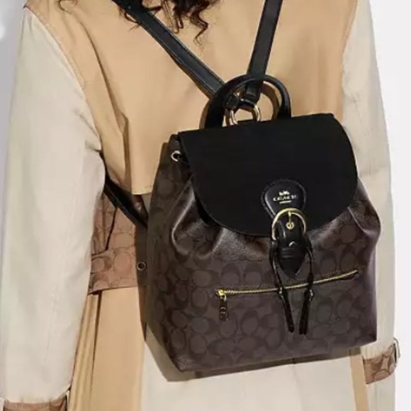 Coach Kleo backpack Signature coated canvas smooth leather and suede - Picture 4 of 11